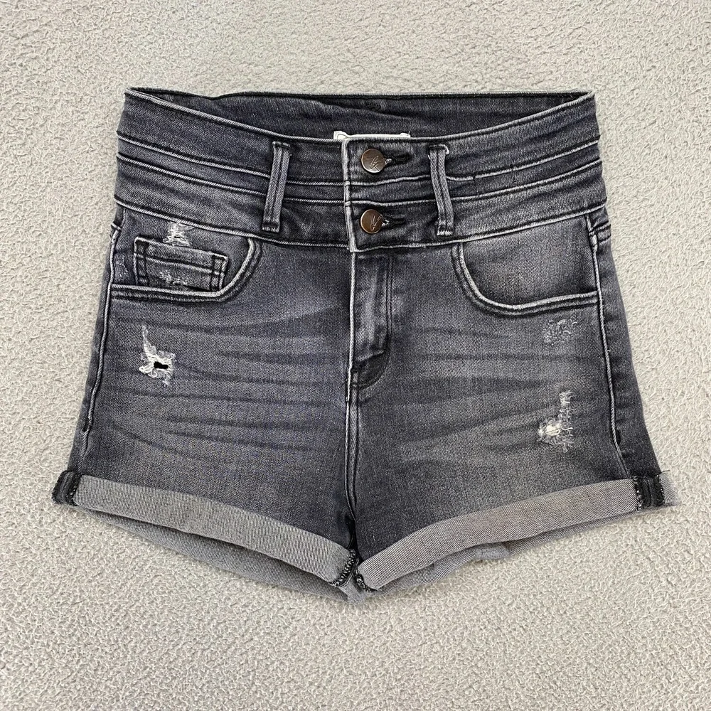 Kancan Denim Shorts Womens 0/25 Kurvy Ultra High Rise Stretchy Distressed Curvy - Picture 1 of 13